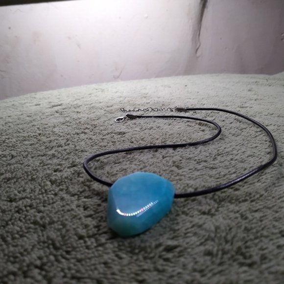 Aqua Blue Quartz stone necklace 16 inch unisex with adjustable chain rope - Picture 3 of 4
